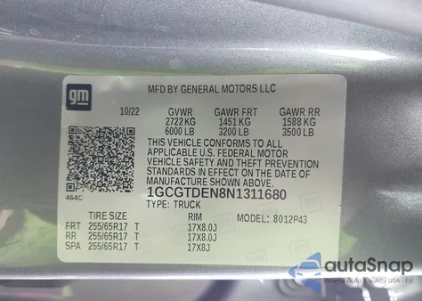 2022 Chevrolet Colorado 4Wd Short Box Z71 from USA, damaged, VIN 1GCGTDEN8N1311680